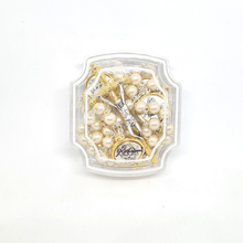 Load image into Gallery viewer, Pearl Rosary with Saint Christopher and Fatima Medals