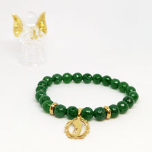 Load image into Gallery viewer, Natural Green Stone Bracelet with Golden Stainless Steel Medal