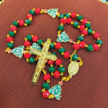 Load image into Gallery viewer, Christmas Rosary - Christmas Tree - Golden Cross
