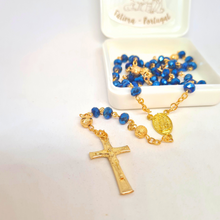 Load image into Gallery viewer, Golden Blue Crystal Rosary with Fatima Apparitions
