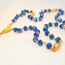 Load image into Gallery viewer, Golden Blue Crystal Rosary with Fatima Apparitions

