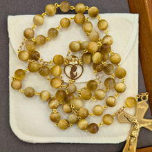 Load image into Gallery viewer, Natural Golden Tiger Eye Stone Rosary with Traditional Gold-Toned Crucifix
