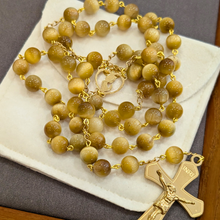 Load image into Gallery viewer, Natural Golden Tiger Eye Stone Rosary with Traditional Gold-Toned Crucifix
