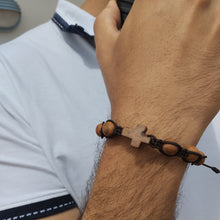 Load image into Gallery viewer, Olive Wood Decade Cross Bracelet
