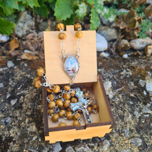 Load image into Gallery viewer, Olive Wood Rosary in Fatima Apparitions Wooden Keepsake Box
