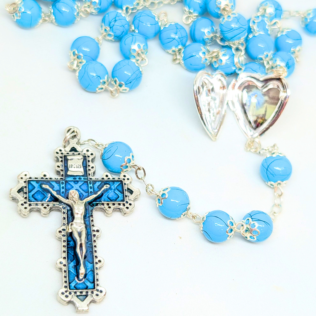 Our Lady Heart Light Blue Rosary