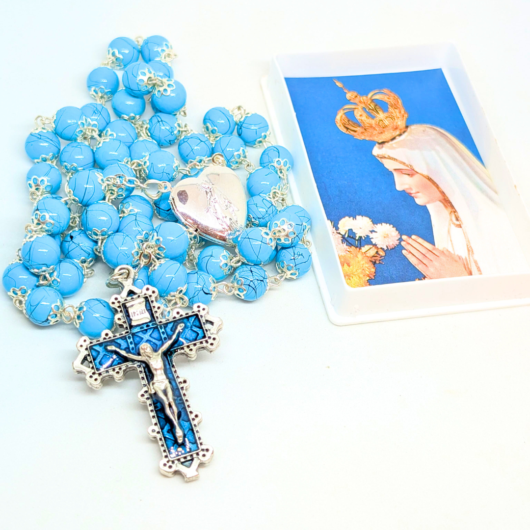 Our Lady Heart Light Blue Rosary