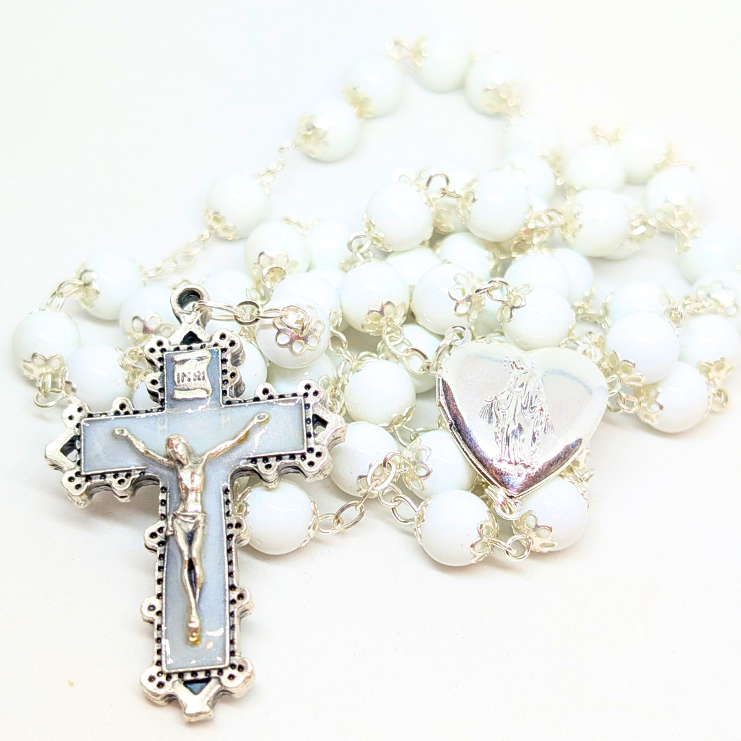 Our Lady Heart White Rosary