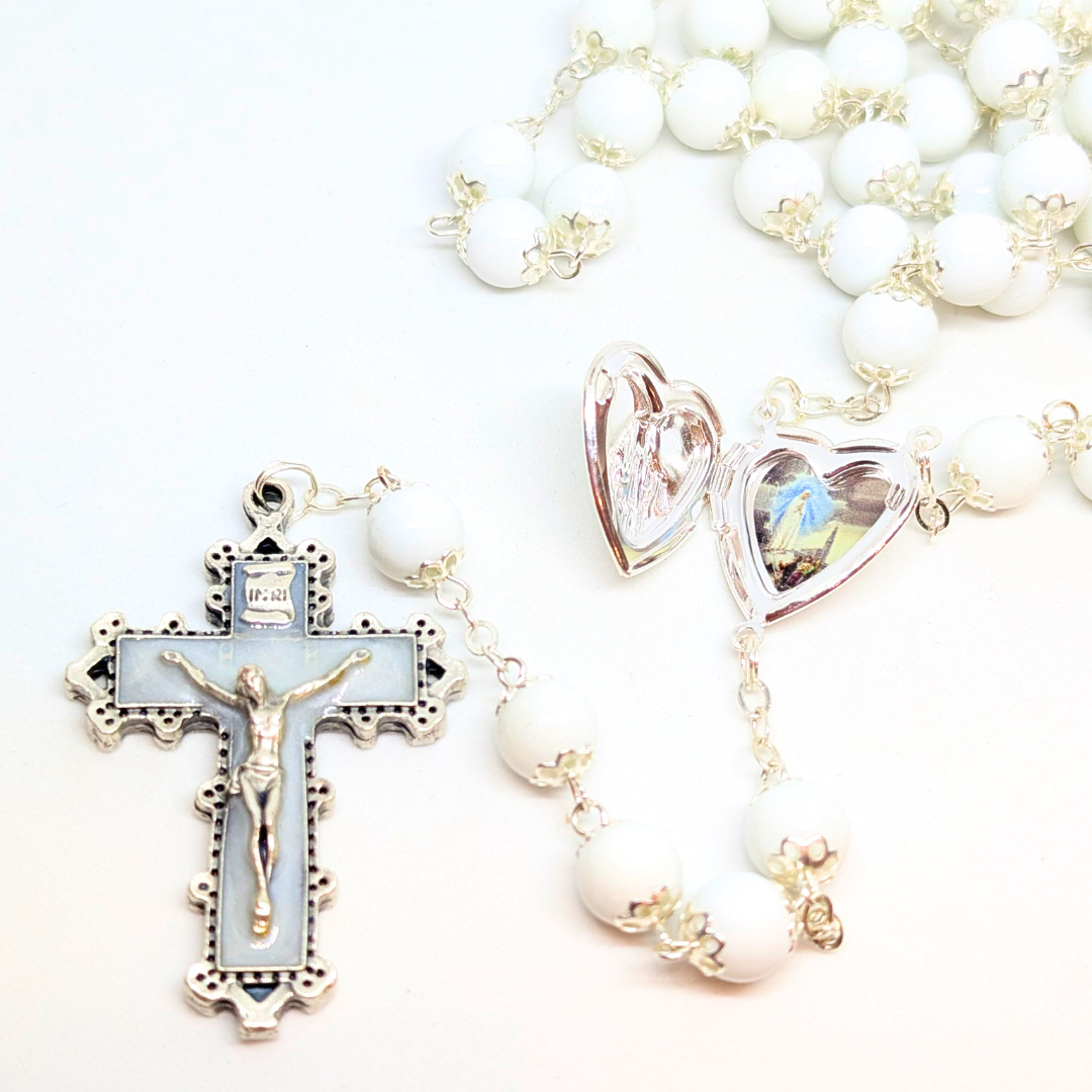 Our Lady Heart White Rosary