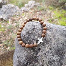 Load image into Gallery viewer, Teak wood Bracelet with Metal Cross
