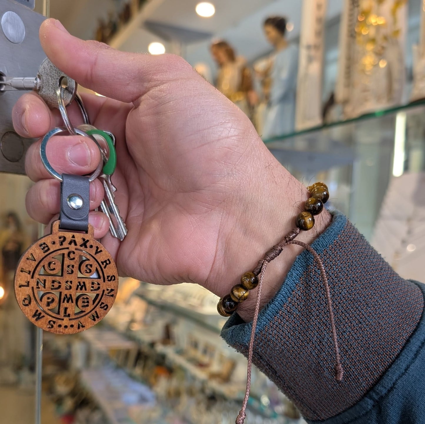 Saint Benedict Wooden Keychain
