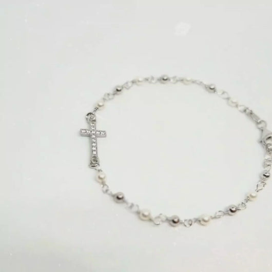 Silver Cross Bracelet with Zirconia [925 Silver]