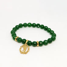 Load image into Gallery viewer, Natural Green Stone Bracelet with Golden Stainless Steel Medal
