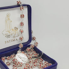 Load image into Gallery viewer, Premium Silver Medal of Fatima Rosary - Red
