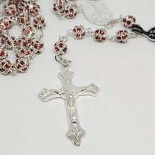 Load image into Gallery viewer, Premium Silver Medal of Fatima Rosary - Red

